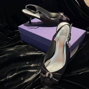 Stuart Weitzman Black Formal Satin Sling Pumps Leather sole Size 9